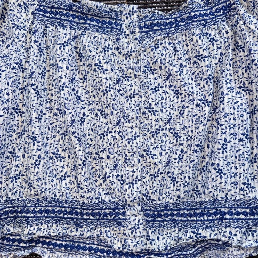 Madewell Blouse Women 4X Excellent BlueWhite Floral Smocked Embroider Cotton Top